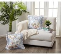Brilliant Sunshine Blue Rose Patchwork Ruffle Pillowshams, Quilted Decorative Pillow Covers Set, Square Throw Cushion Cases for Couch, Reclining Chair, Car, Bed, 18x18, Pack of 2, Blue Rose