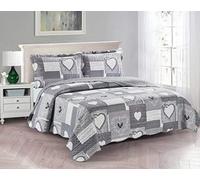 Brilliant Sunshine Grey Heart Love Patchwork, 3-Piece Quilt Set with 2 Shams, Reversible Bedspread, Soft Lightweight Coverlet, All-Season, King, Grey