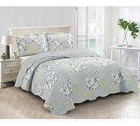 Brilliant Sunshine Multi Blue and Beige Floral Patchwork, 3-Piece Quilt Set with 2 Shams, Reversible Bedspread, Soft Lightweight Coverlet, All-Season, Full/Queen, Blue White
