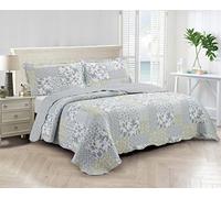 Brilliant Sunshine Multi Blue and Beige Floral Patchwork, 3-Piece Quilt Set with 2 Shams, Reversible Bedspread, Soft Lightweight Coverlet, All-Season, King, Blue White