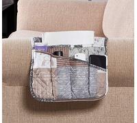 Brilliant Sunshine Paris and Toile Floral Patchwork Couch Armrest 5 Pockets Organizer, Slip Resistant Armchair Caddy, Washable Remote Controls Holder, Storage for Magazine, Tablet, 35×13", Latte Grey