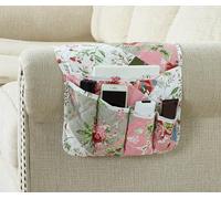 Brilliant Sunshine Peach Flowers Patchwork Couch Armrest 5 Pockets Organizer, Slip Resistant Recliner Armchair Caddy, Washable Remote Controls Holder, Storage for Magazine, Tablet, iPad, Peach Olive