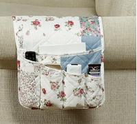 Brilliant Sunshine Pink Rose & Blue Check Couch Armrest Cover, 35"×13"