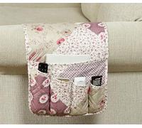 Brilliant Sunshine Pink Rosette and Stripes Patchwork Couch Armrest 5 Pockets Organizer, Slip Resistant Armchair Caddy, Washable Remote Controls Holder, Storage for Magazine, Tablet, Phone, iPad, Rose