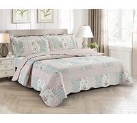 Brilliant Sunshine Rose and Sage Quilt Set, 3-Piece Bedding Sets with 2 King Pillow Shams, Washable and Reversible Bedspread, Soft Lightweight Coverlet, All-Season, King/Cal King, Light Pink Green