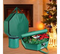 BrilliantJo 2 Pack Wreath Storage Christmas Garlands Bag with Interior Pockets duty 600D Oxford Fabric 24 Inch Xmas Container Box for holiday Decorations Case Dual Zipper Handles Labeling Slot Green