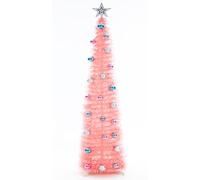 BrilliantJo Christmas Tree 5ft Artificial with Light and Topper Star Ball Pop Up Collapsible Stand for Xmas Holiday Party Decorations, Home Office Display, 150cm, Pink