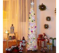 BrilliantJo Christmas Tree 5ft Artificial with Light and Topper Star Ball Pop Up Collapsible Stand for Xmas Holiday Party Decorations, Home Office Display, 150cm, Silver