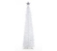 BrilliantJo Christmas Tree 5ft Artificial with Light and Topper Star Pop Up Collapsible Stand Tinsel Shiny Sequins for Xmas Holiday Party Decorations, Home Office Display, 150cm, White