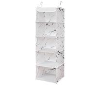 BrilliantJo Hanging Storage with 5 Shelves Wardrobe Closet Organiser, Storage Shelves Unit with 6 Pockets for Clothes - marblizing(30 x 30 x 108cm)