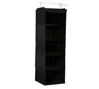 BrilliantJo Hanging Wardrobe Storage with 5 Shelves Heavy Duty Organiser Storage Unit with 6 Pockets Pockets for Sweaters, Shoes, Accessories - Black(30 x 30 x 108cm)