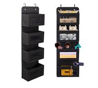 BrilliantJo Over Door Storage Organiser, Soft Fabric Hanging Storage Organizer with Clear Window for Pantry Baby Nursery Bathroom Closet Dorm Room 4 Pockets, Black
