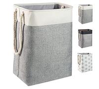 BrilliantJo upgrade Large Laundry Baskets 78L, Collapsible Linen Laundry Hamper Washing Basket with Handles, Laundry bin suitable for Bedrooms Laundry Room, Bathroom, 60H x 42Lx 31W cm, Beige+Grey