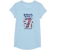 Brilliantly British at 7 UK Birthday Gift T-Shirt, Girls, Baby Blue, Medium