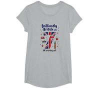 Brilliantly British at 7 UK Birthday Gift T-Shirt, Girls, Heather Grey, Large