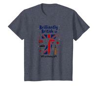 Brilliantly British at 7 UK Birthday Gift T-Shirt, Kids, Heather Blue, 10 Years