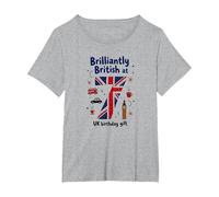 Brilliantly British at 7 UK Birthday Gift T-Shirt, Women's Plus, Heather Grey, 2X