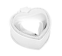 Brillibrum Silver Plated Heart Jewellery Box - Metal Jewellery Box Heart - Heart Box with Pearl Pattern Ring Box - 3 x 6 x 6.5 cm (H x W x D)