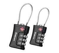BRILLIRARE 2 Pack TSA Approved Luggage Locks, Combination Travel Cable Padlock, 3-Digit Waterproof Lock, TSA Accepted Outdoor Keyless Resettable Lock for Lockers, Bags, Gym, Gate-Black