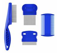 BRILLIRARE 4 Pack Flea Lice Comb, Stainless Steel Dog Cat Grooming Combs with Rounded Teeth, Double Sided Professional Pet Tear Stain Remover, Dematting Tool for Small, Medium & Large Pets