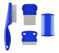 Brillirare 4 Pack Flea Lice Comb, Stainless Steel Dog Cat Grooming Combs with Rounded Teeth, Double Sided Professional Pet Tear Stain Remove