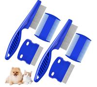 Brillirare 6 Pack Flea Lice Comb, Stainless Steel Dog Cat Grooming Combs with Rounded Teeth, 2-in-1 Double Sided Professional Pet Tear Stain