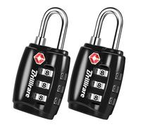 Brillirare Pack of 2 TSA Approved Padlock, Zinc Alloy Travel Combination Suitcase Lock, 3 Digit Luggage Locks, Security Lock Metal for Suitcases, Backpacks, Fence, Gate Black
