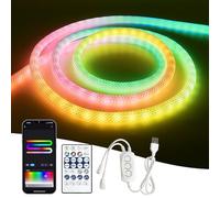 Brillistep Bluetooth RGBIC Neon Led Strip Light USB 5V 5m Waterproof IP65, Dynamic Braided Neon Rope Light Strip 500LED/Meter with APP/Remote Control for Indoor Outdoor Decoration