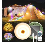 Brillistep Outdoor Solar Camping Light, 20m 200 LED RGBW Retractable String Lights, IP65 Waterproof, 10 Lighting Modes + 3 Brightness Levels, For Camping, Tents, Outdoor, Special Events