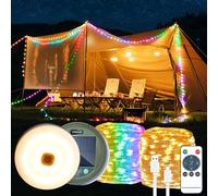 Brillistep RGBW Outdoor Solar String Lights - 10m 100 LED Waterproof IP65 Retractable Reel for Camping, Tents and Fairy Illumination