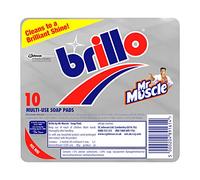 Mr Muscle Brillo Pad, Multi-Use Steel Wool Soap Pads for Kichen Cleaning, Pack of 10