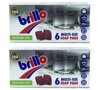 Brillo Multi-Use Soap Pads, 12 Pack (2 x 6) - Heavy-Duty Steel Wool Scrub Pads with Built-in Soap for Kitchen & Home Cleaning, Cuts Grease & Grime (Recyclable Packaging)