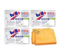 Brillo Multi-Use Soap Pads For Household Cleaning Kitchen Steel Wool Filled Cleaning Pots, Pans, Cookers - Multi- Use Soap Pad (5 x 3)15 Brilo Soap Pad With ZOPPER 2 x Microfiber Cloth