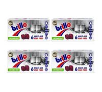 Brillo Multi-Use Soap Pads Pack of 4 (24 Pads) - Heavy Duty Steel Wool Scourers for Pots, Pans, Ovens & Kitchen Cleaning - Soap Filled Pads for Grease & Burnt Food Removal