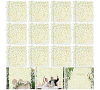 BrillShine Artificial Flower Wall Panels, 12pcs Hydrangea Artificial Flower Wall 38x38 cm with Backdrop for Wedding Party Outdoor Home Decor Cream