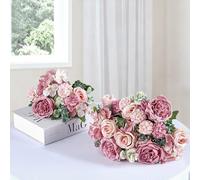 BrillShine Peony Artificial Flowers 4 Bunches Pink Silk Peonies Roses Hydrangea, Faux Peony Flower Arrangement for Wedding Home Indoor Outdoor Party Decor