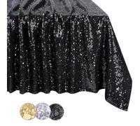 BrillShine Sequin Table Cloth, Black Table Cloth Party Sequin Fabric for Christmas, Birthday, Holiday, Banquet Decoration (150x255 cm)