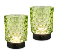 BRILONER - LED Table Lamp Cordless IP44, Glass Body, Touch, Dimmable, Rechargeable Battery & Light Source Replaceable, Bedside Light, Candle Lamp, Decorative Lamp, Christmas Lights, 15x11cm, Green