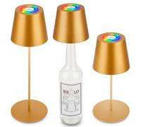 BRILONER - 3 in 1 RGBW LED Table Lamp Wireless IP44 with Touch, Continuously Dimmable, Battery & Light Source Replaceable, Bedside Lamp, LED Lamp, Table Lamp, Wine Lamp, Bottle Lamp Attachment, Gold