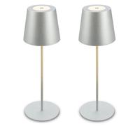 Briloner - Set of 2 Rechargeable LED Table Lamps, with Touch Control, Dimmable, Adjustable Height, IP44, LED Light, Battery Table Lamp, Bedside, Cordless, Night Light, Outdoor, 12X36 cm, Matt Chrome