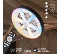 BRILONER - LED Ceiling Light with Fan, Remote Control, Quiet DC Motor with 5 Speeds, RGBIC Lighting, CCT, Dimmable, LED Fan, Ceiling Fans, Lights Living Room, 48 x 15 cm, Black