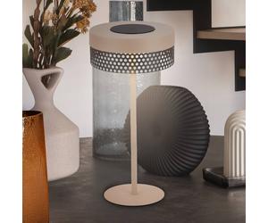 Briloner Booha rechargeable table lamp, beige, metal, IP44, dimmable