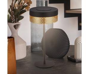Briloner Booha rechargeable table lamp, black, metal, IP44, dimmable