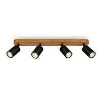 Briloner Gu10 Spotlight Black & Wood 4 Way Retro Ceiling Light