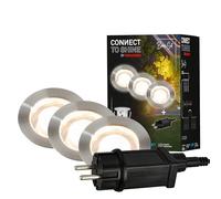 BRILONER Connect to Shine 3 Pack 12V LED Recessed Ground Spotlight with Transformer, IP67, Warm White Light, Garden Lighting, Recessed Floor Lights, 30 x 26 mm, Silver