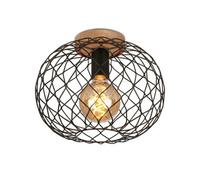 Briloner E27 Black Round Ceiling Light Vintage Lamp Metal Wood 30Cm