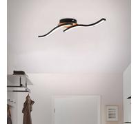 Briloner Go 2-bulb LED ceiling lamp, black/wood-effect, wavy design