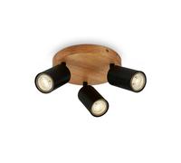 Briloner Gu10 Spotlight Black & Wood 3 Way Retro Ceiling Light