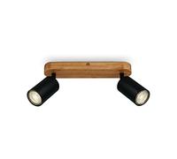 BRILONER Lamps - Ceiling Lamp Retro with Wood, 2-Burner Ceiling lamp Vintage, 2X GU10 Socket, Adjustable LED spot, Rustic Ceiling spot, Black Wood, 270 x 60 x 85 mm, 2922-025