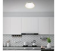 Briloner LED ceiling lamp Flet, white/chrome, Ø 28.5cm, 3,000K